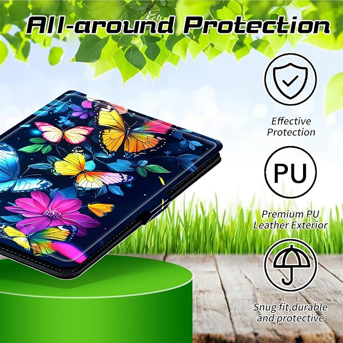 Universal Case for T-Mobile Revvl Tab 2 10.1" Model:9185W 2025/Revvl Tab 5G 10.36" 2023, 360 Degree Rotating Kickstand Protective Stand Leather Shell Cover for 9"-10.5", Colorful Butterfly