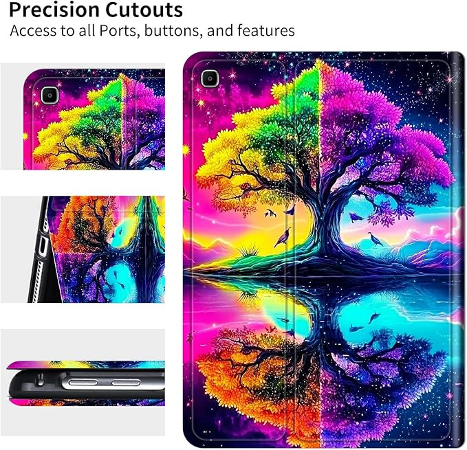 for Samsung Galaxy Tab A 8.0" 2017 SM-T380/T385 Case | Slim Leather Smart Cover with Multi-Angle Anti-Slip Stand [Auto Wake/Sleep] Shell for Women Men, Purple Green Tree