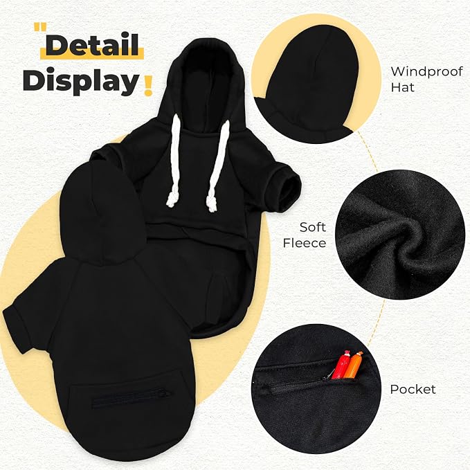 PETCARE Basic Dog Hoodie Sweaters for Small Medium Large Dogs Cats Puppy Clothes Soft Warm Fleece Dog Hoodies Sweatshirt with Small Pockets Fall Winter Chihuahua Dachshund Golden Retriever Outfits