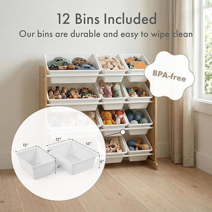 Humble Crew Kids Toy Organizer with 12 Bins, 4 Tier Storage for Playroom