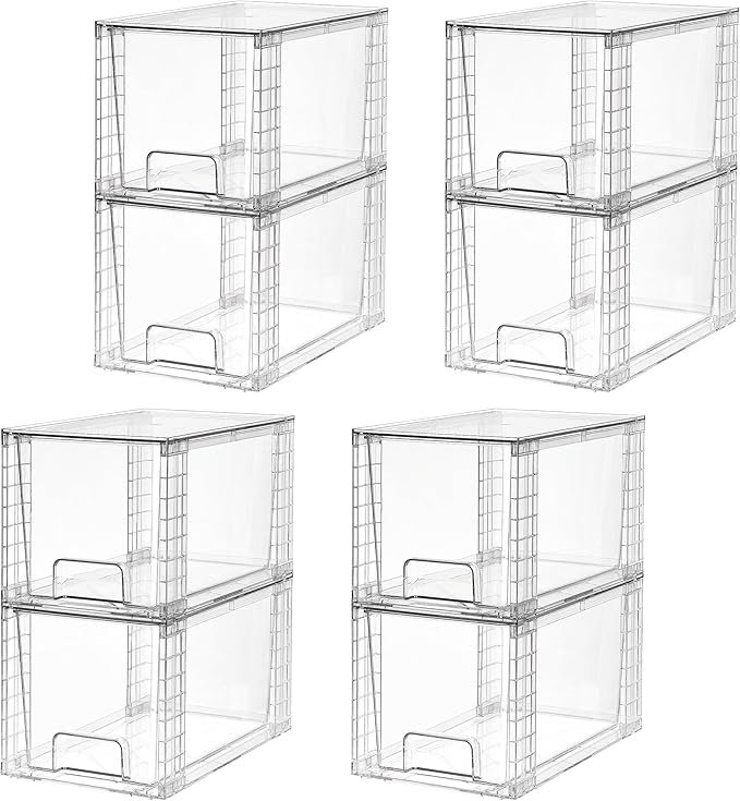 Vtopmart 8 Pack Large Stackable Storage Drawers,Clear Acrylic Drawer Organizers with Handles, Easily Assemble for Fridge, Bathroom,Kitchen Undersink,Cabinet,Pantry Organization and Storage | Acrylic Drawer Organizers, With Handles, Easily Assemble, For...