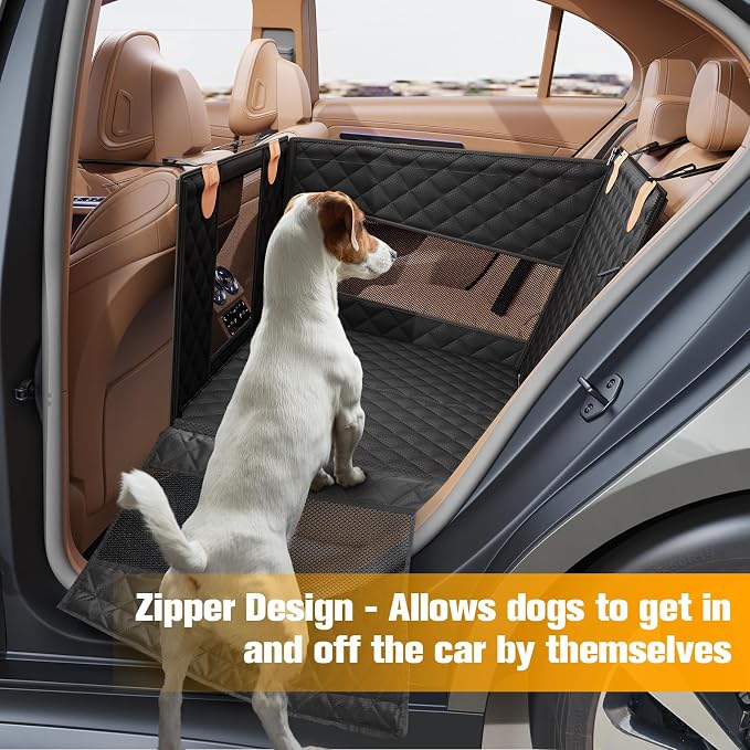 Large Dog Car Seat, Back Seat Extender for Dogs with Hard Bottom | Waterproof Medium Carseat for Dogs with 3 Mesh Windows, Pet Seat Cover for Cars, Trucks and SUVs