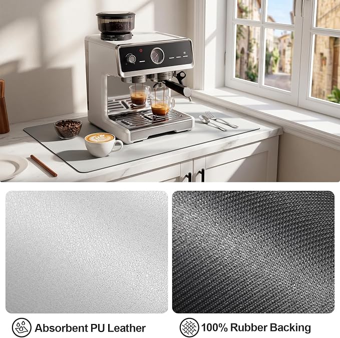 Ecotrim Coffee Mats for Coffee Bar Accessories, Light Grey 17" x 31.5"