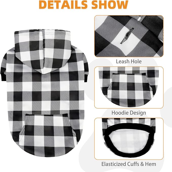 KOOLTAIL Plaid Dog Hoodie Pet Clothes Sweater with Hat and Pocket for Small Medium Large Size Dogs, Soft Winter Warm Dog Cold Weather Coat, Fleece Fall Dog Hooded Sweatshirt for Puppy Cats, White L