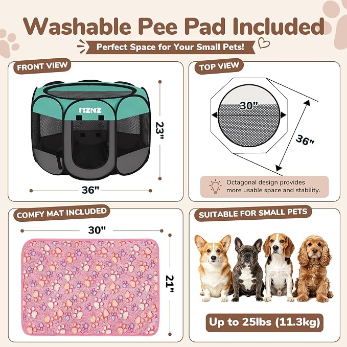 Dog Cat Small Animal Puppy Playpen Crate with 2 Blankets, Medium, Blue | Portable Pop Up Pet Cage Enclosure Tent Kennel Indoor Outdoor with Carrying Case, No Assembly, Camping Use