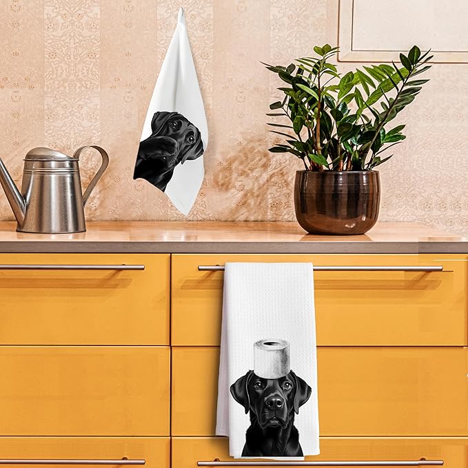 Funny Black Labrador Retriever Dog Kitchen Hand Towels for Bathroom Decor Set of 2,Black Lab Dog Mom Gifts,16x24 Inches