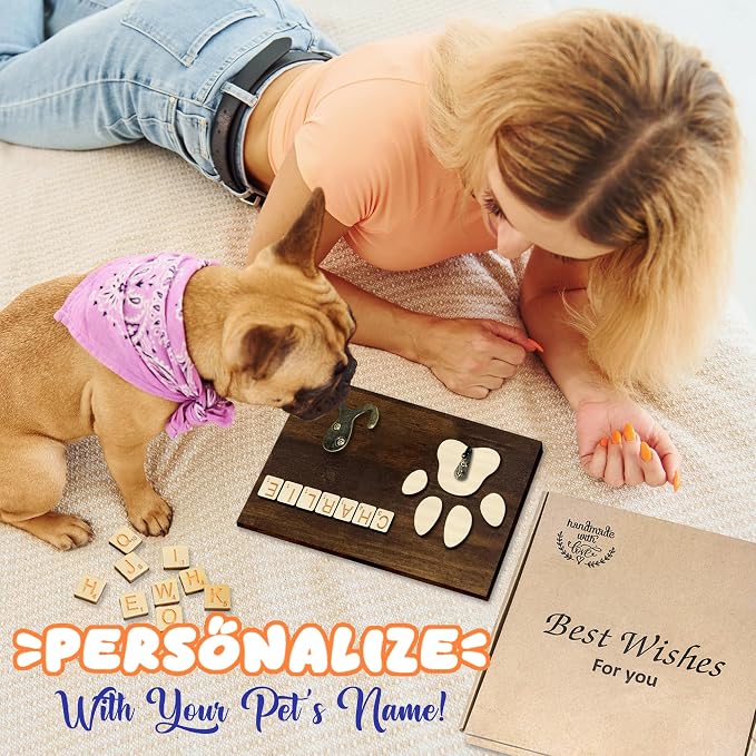 2 Pack Dog Leash Holder Wall Mount, Pet Harness Hanger with Scrabble Letters, Dog Collar Organizer for Entryway, Cat Leash Holder for Wall, Pet Loss Gifts, Keepsake, Home Decor PF218-CBW