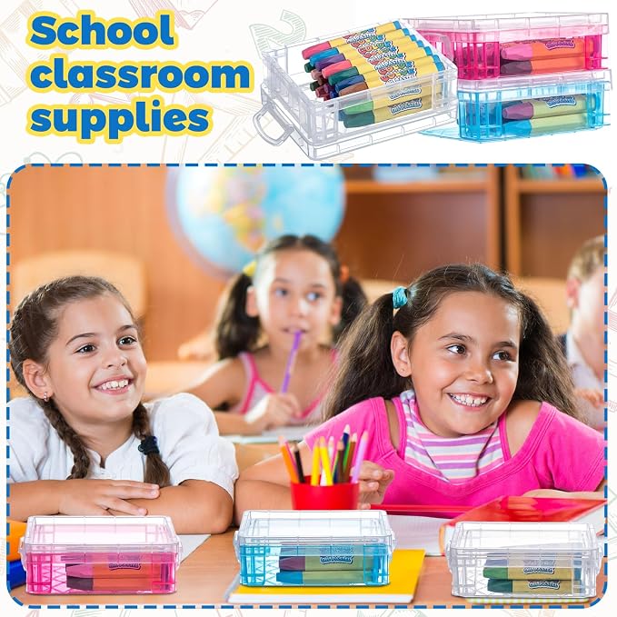 Suzile 50 Pcs Plastic Crayon Box with Lid 4.8 x 3.4 x 1.6, Clear,Red,Blue | Small Crayon Storage Containers Bulk, for Office School Classroom, Art Crafts Pen Pencil Organizers, Back to School Supplies