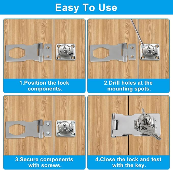 2 Pcs 2.5 Inch Hasp Lock, Silver | Metal Twist Knob, Keyed Locking, With Keys, With Screws, For Small Doors Cabinets Toolboxes Storage Units