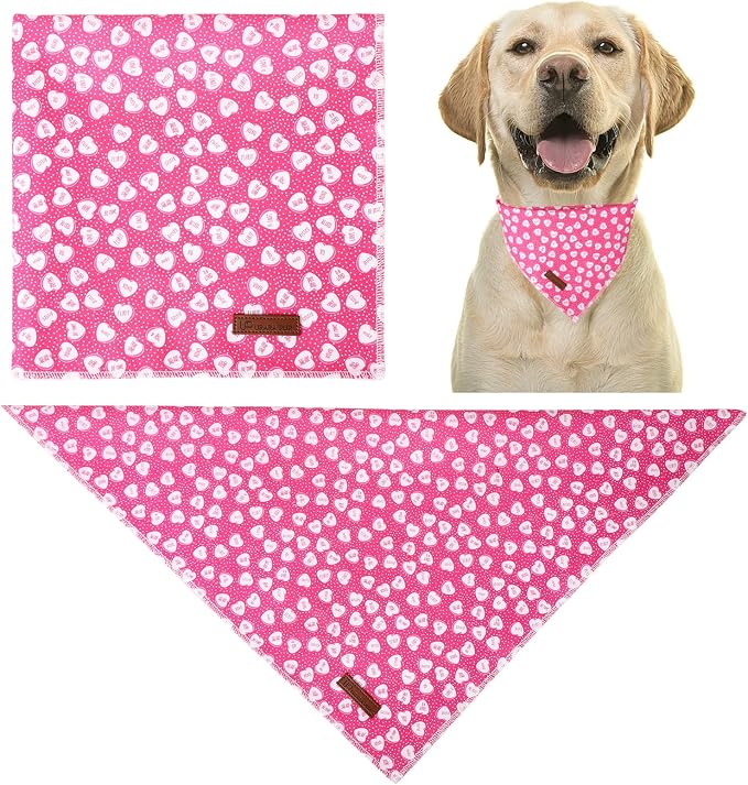 Valentine Dog Bandana, Pink Heart Triangle Bid Scarf for Small Medium Dog, Cotton Pet Kerchief for Girl Boy Dogs or Cats, Red Dog Bandana, Cute Adorable Puppy Bandana