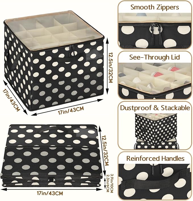 TropicalLife Black White Polka dot Shoe Organizer for Closet | Foldable Shoe Storage Box Bin 16-32 Pair Shoe Storage for Sneakers, Boots & Heels with Adjustable Dividers, Clear Cover