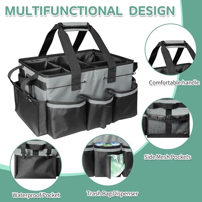 Boczif Cleaning Caddy Bag Wearable,Cleaning Caddy Supplies Organizer (Grey) | with Handle, Shoulder Straps & Detachable Divide, Cleaning Tool Organizers Tote Bag for Cleaners & Housekeepers