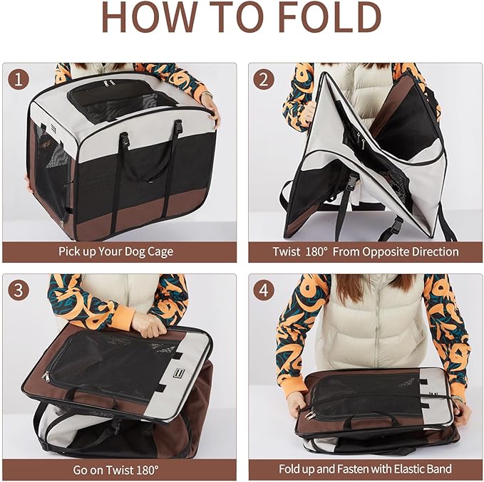 Dog Kennels and Crates for Medium Dogs, Portable Pop Up Indoor Pet Cage with Sturdy Wire Frame, Collapsible Travel Crate Soft Sided Cat Bag Escape Proof (Brown, 36.0" L x 23.0" W x 28.0" H)
