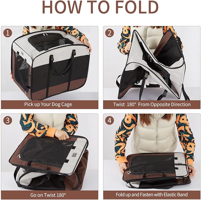 Dog Kennels and Crates for Medium Dogs, Portable Pop Up Indoor Pet Cage with Sturdy Wire Frame, Collapsible Travel Crate Soft Sided Cat Bag Escape Proof (Brown, 24.0" L x 16.0" W x 19.0" H)