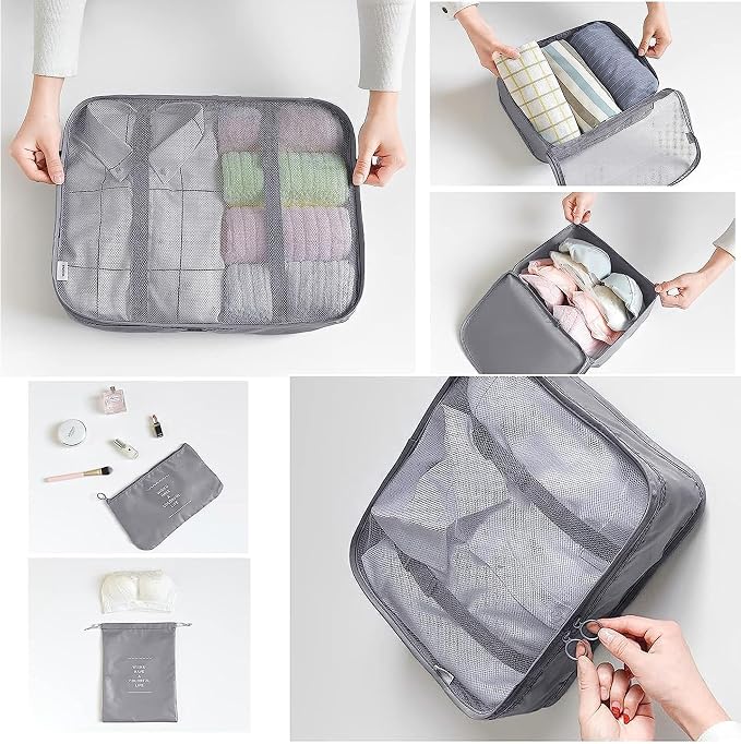 LANSKLBD 6/8 Set Packing Cubes for Suitcases Travel Luggage Packing Organizers,Travel Accessories Essentials Luggage Organizer with Shoe/Tioletry/Laundry Bag (Grey, 6 set)