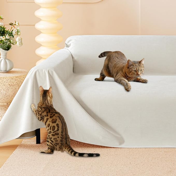 Loiion Cat Scratch Proof Furniture Protector Waterproof Sofa Cover 118"x71" | Pet-Friendly Couch Protector, Anti-Scratch & Anti-Slip Sofa Cover For Cats Dogs Kids, Machine Washable