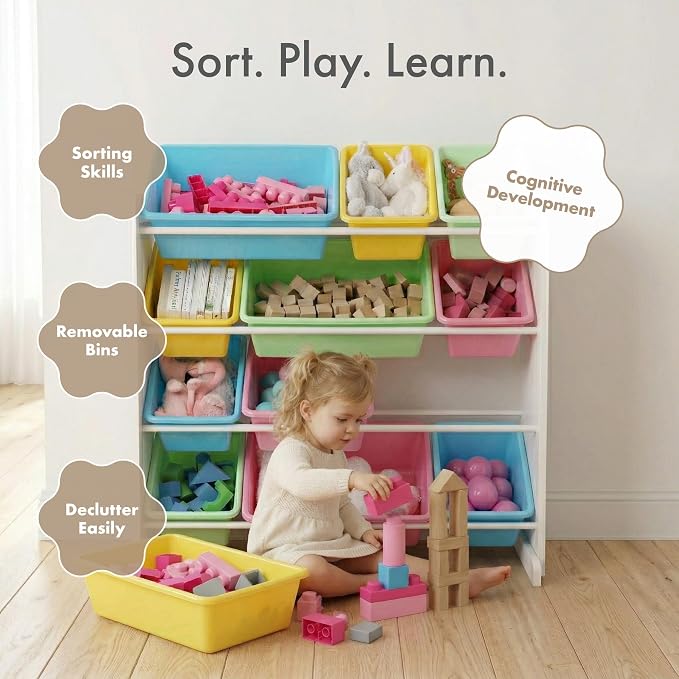Humble Crew Kids Toy Organizer with 12 Bins, 4 Tier Storage for Playroom