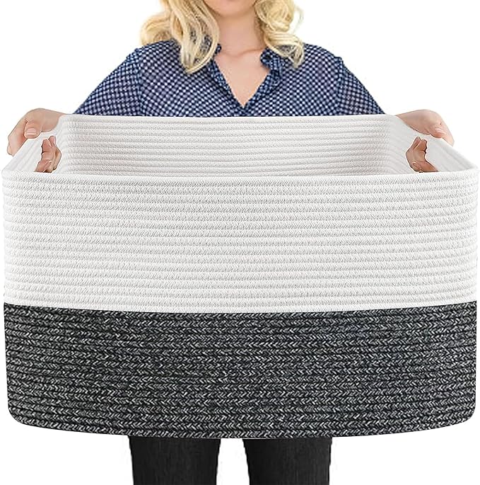 MEGASKET Extra Large Toy Box, 22" x 17" x 12" Rectangle Blanket Basket Living Room, Woven Cotton Rope Baskets for Storage, Soft Toy Storage Organizer Bin Chest, Kids Toy Box fo Living Room