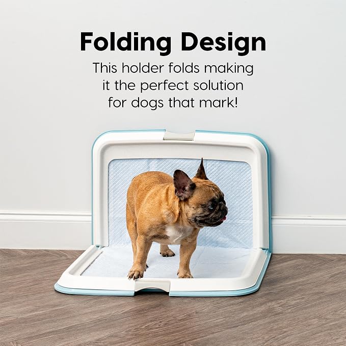 IRIS USA Pee Pad Holder, Fits 28x34 Pads, Blue, Made in USA | Dog Training Pad Holder, Holds Pads in Place, Leakproof Design, Secure Latches, Non-Skid Feet, Easy Clean Surface