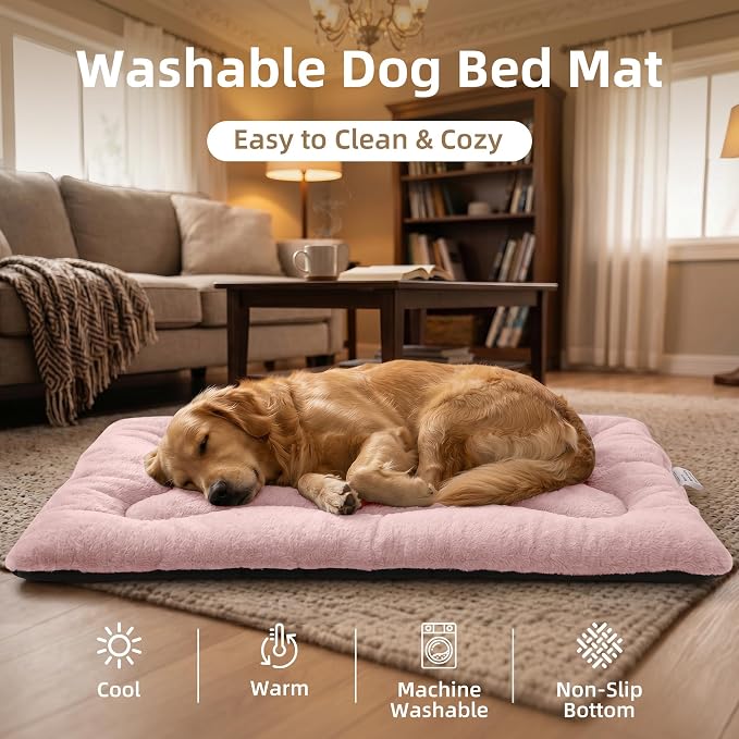Dog Bed 36" for Metal Crate Pad,Washable Sleeping Mat for Medium/Large Pets | Soft faux rabbit fur, non-slip,machine wash/dry, plush cushioning, for crates, floors & travel, multiple sizes for all breeds