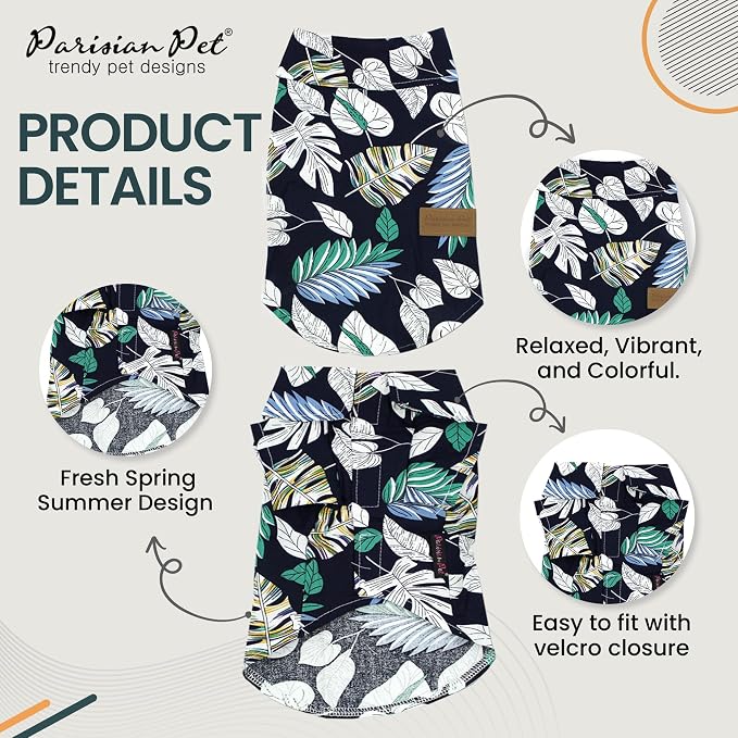 Parisian Pet Palm Leaves Dog Shirt - Cotton Clothes for Large Dogs - Stylish Tropical Dog Outfit - Lightweight and Soft Puppy Clothes - Trendy Tshirts for Dogs - Comfortable Summer Camp Pet Apparel