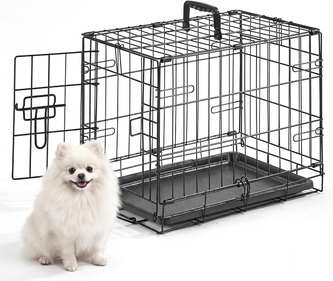 18 Inch Single Door Dog Crate - Foldable Metal Kennel with Removable Tray | Durable Iron Wire Construction & Secure Locking Latches Ensure Pet Safety, Portable Foldable Design For Small Breeds