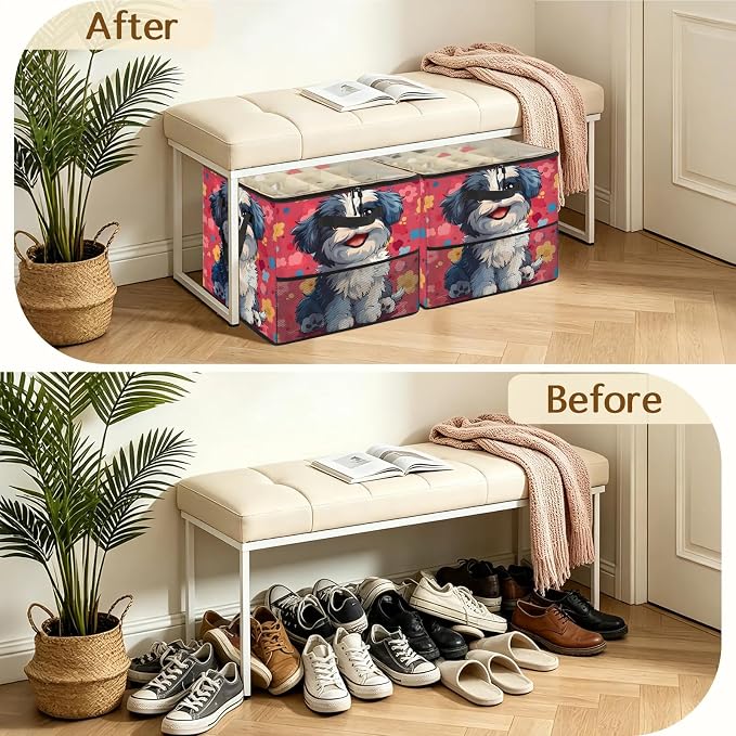 TropicalLife Lovely Pet Dog Shoe Organizer for Closet | Foldable Shoe Storage Box Bin 16-32 Pair Shoe Storage for Sneakers, Boots & Heels with Adjustable Dividers, Clear Cover