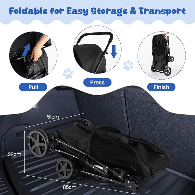 Dog Stroller with 2 Detachable Carrier, Pet Stroller for Small Medium Dogs Cats, Jogger/Travel/Camping, 4-in-1 Doggy Pet Carrier, Carrier Strolling Cart with Lockable Wheels (Black)