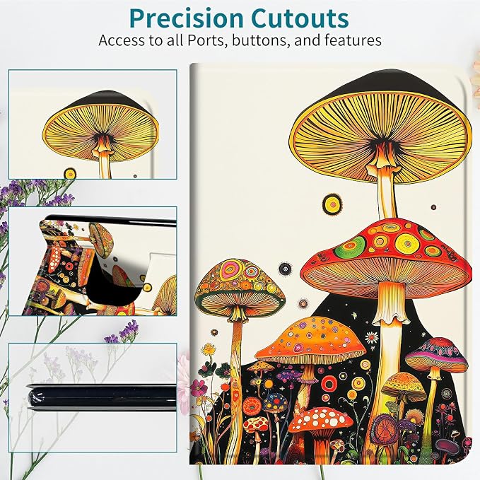 Case for Samsung Galaxy Tab S6 10.5" 2019 SM-T860/T865/T867, 360 Degree Rotating Stand with Multi-Angle Vertical & Horizontal Viewing Shockproof Shell for Women Men, Mushroom Painting