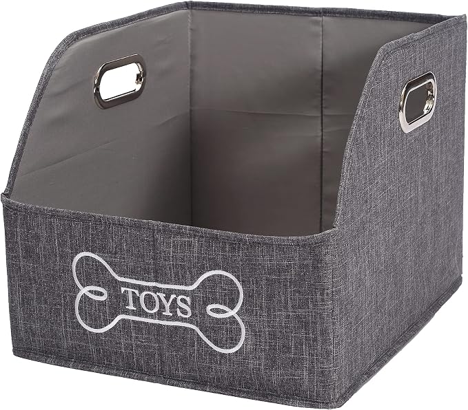 Foldable Dog Toy Basket-Dog Toys Bin-Dog Toy box-Storage Basket with Handle,Organizer Bin for Pet Toys, Blanket, Shelves, Closet -gray