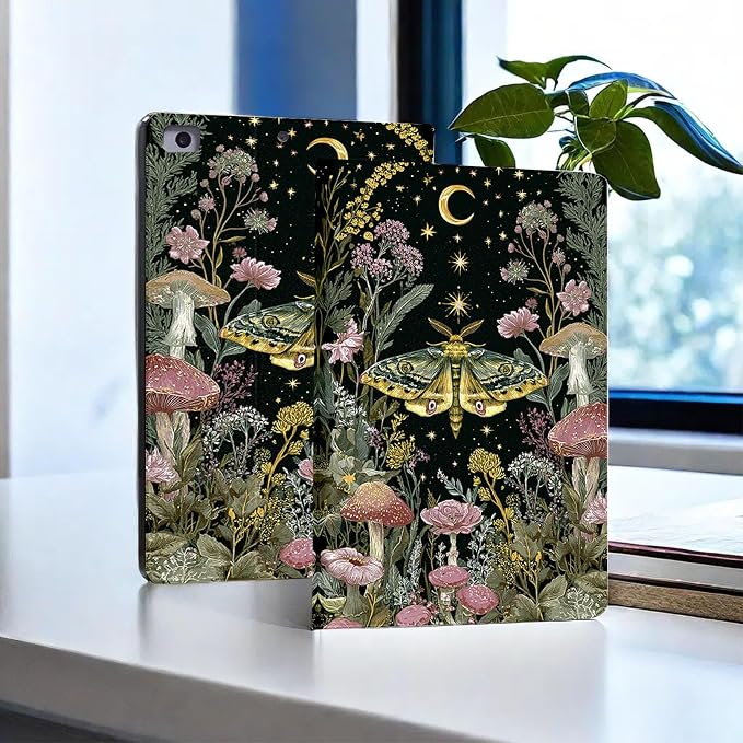 for Microsoft Surface Pro X/Pro X Plus-13 2019/2020/2021/2024 Tablet Case,Auto Wake/Sleep,Adjustable Stand Protective Cover - Moth Mushroom Starry Night