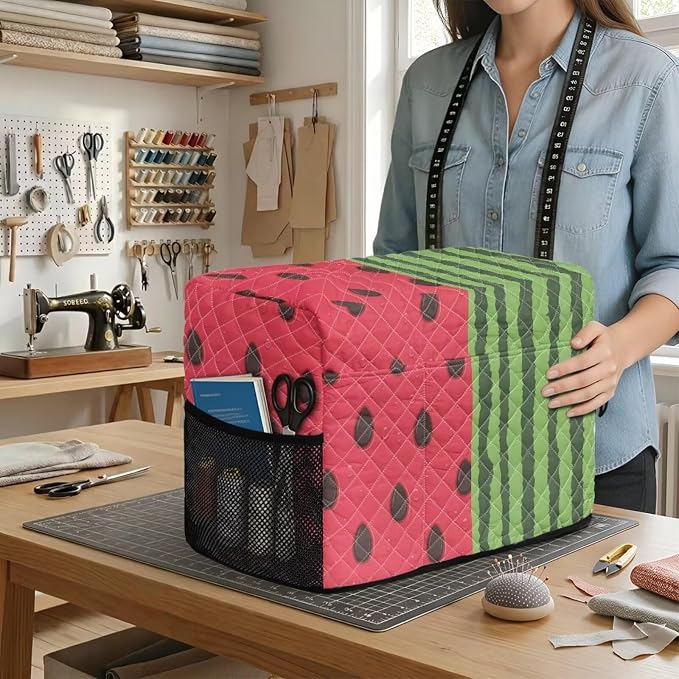 Sewing Machine Cover Polyester Febric Watermelon Fruit Stripe | Dust Pet Hair Protection,Quilting Design,Fits Standard Singer,Brother Janome Machines,Protecting Decorating Your Sewing Space