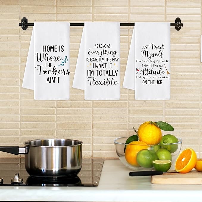 GROBRO7 Funny Sayings Hand Towel - 6Pcs Humor Sarcastic Word Towel Bathroom Decorative Gifts for Adult Men Woman, Soft Polyester Dish Towels for Kitchen Bath Bar Dining Room Decor White