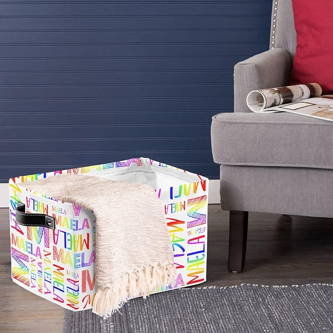 Foldable Personalized Storage Box for Boys Girls with Name Waterproof Kids Custom Storage Bin Baskets Cube Boxes Organizer with Handles for Organizing Shelf Closet, 1 Pack