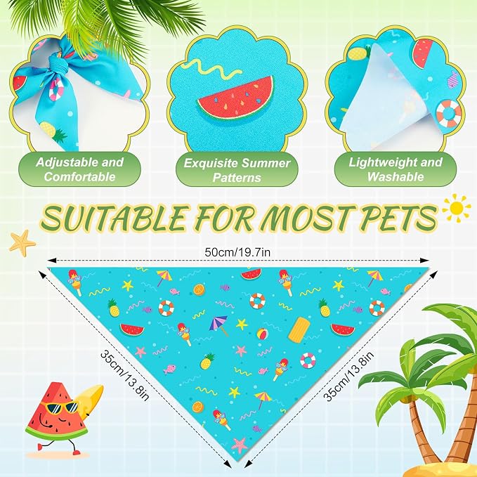 Abbylike 50 Pieces Summer Themed Dog Bandanas Bulk Hawaiian Dog Bandanas for Pets Triangle Kerchief Scarf Bibs Set for Summer Pets Dogs Party Costume Accessories, 25 Styles (19.7 x 13.8 x 13.8)