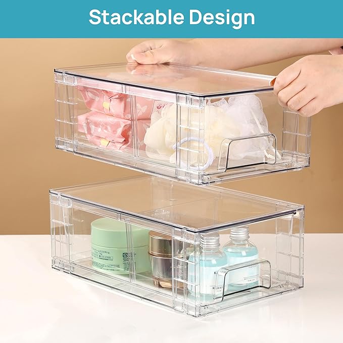 Vtopmart 8pcs Clear Organizers and Storage Bins with Lids and 4 Pack Stackable Storage Drawers