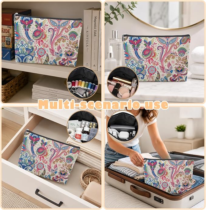 Colorful Paisley Empty Mahjong Tile Bag 13x7.8 Inch | Boho Floral Printed Portable Travel Case Organizer Zipper Pouch for American Mahjong Tiles Game Night Accessories and Gifts
