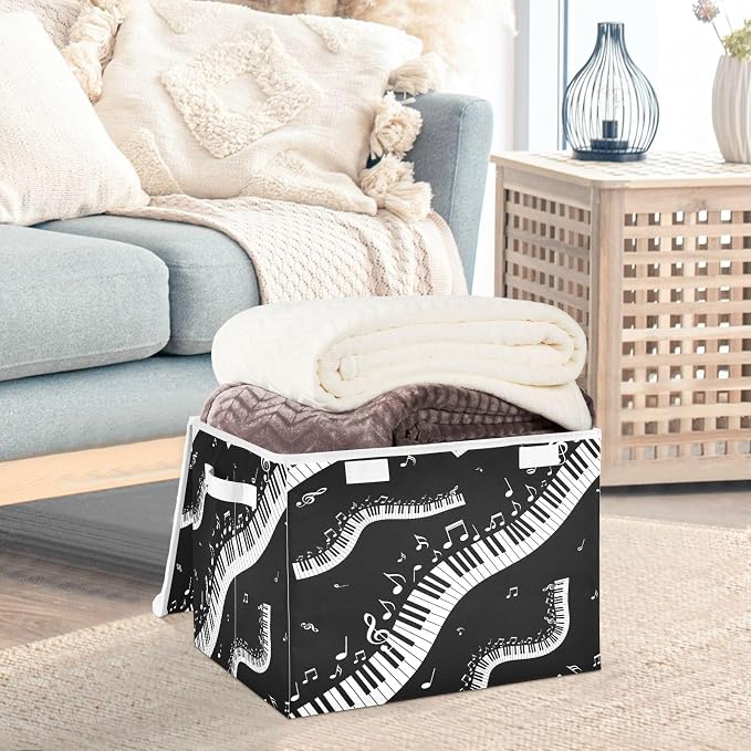 Piano Music Note Storage Bins with Lids Large Storage Basket with Handles Foldable Fabric Storage Box Organizer for Clothes Closet Cabinet Home Office Bedroom