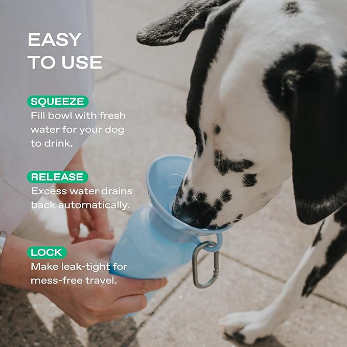 Springer Dog Water Bottle | Portable Travel Drinking Feeder Dispenser for Dogs & Puppies | As Seen on Shark Tank | Leak-Proof Bowl | BPA-Free | Outdoor Walking, Hiking & Travel | 22oz Gray