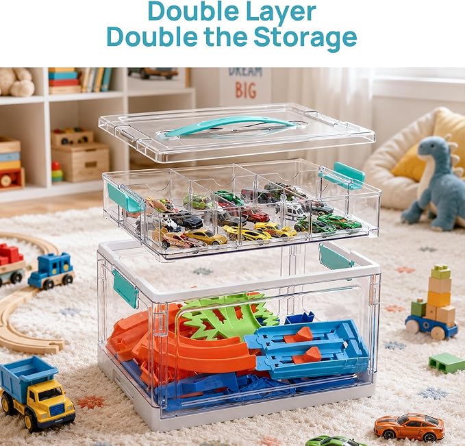Vtopmart 32 QT Clear Craft Organizer with Removable Divider Tray, 1 Pack | Crystal-Clear PET Material, Built-In Carry Handle, Secure Locking Latches, Vertical Space Saving, 2 Layer Large Capacity