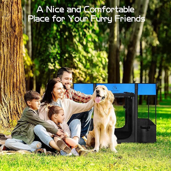 ROMANTIC BEAR Dog Playpen,Foldable Pet Puppy Cat Playpen,L(40"x32"x24") | Dog Crate with Upgrade Breathable Mesh and Durable 600D Oxford Cloth,Sturdy Dog Cage Indoor & Outdoor for Small Animals,Blue