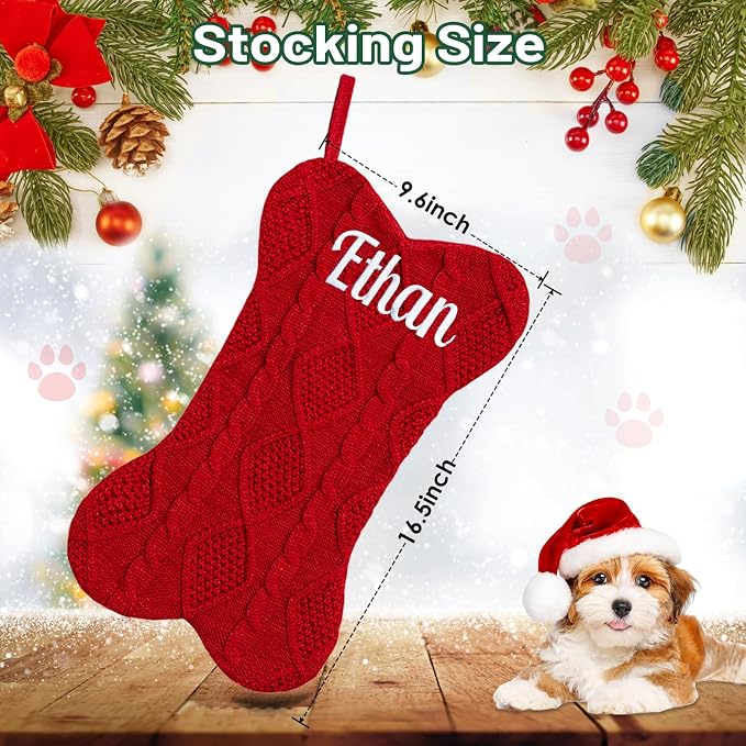 Personalized Pet Christmas Stocking,18 inch Custom Name Knit Christmas Stockings for Dog，Large Rhombic Bone Pet Xmas Stockings (3pc)