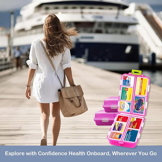 Extra Large Pill Organizer with 161 Medicine Labels, Travel Pill Case | Pink Extra large case with 10 compartments for 7-day pill planning, vitamins, supplements, and travel