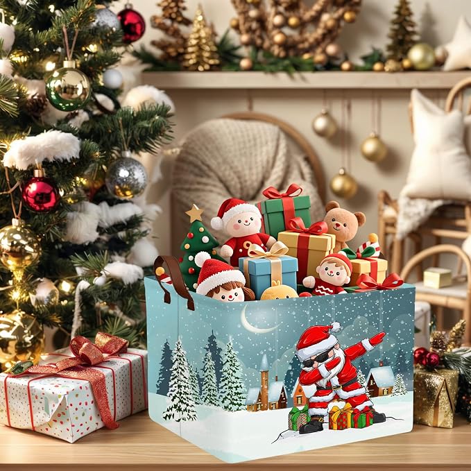 Empty Large Christmas Basket for Gifts Women Collapsible Storage Bin Kids Toy Box Holiday Décor (Personalized Dancing Santa Claus)