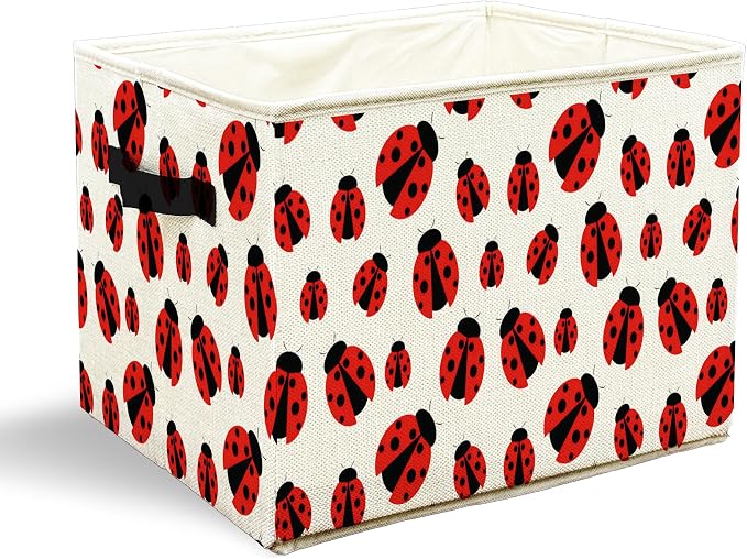 Ladybug Storage Bins with Handles, Lady Bug Gifts for Women Men, Cute Red Ladybug Insect Collapsible Laundry Basket Storage Box for Home Bedroom Bathroom Clothes Toys Books