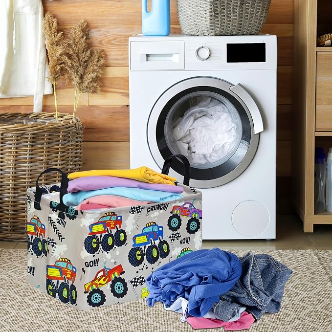 Baby Storage Basket Nursery Box Laundry Hamper Organization Bins for Toys and Clothes with Handles (Grey Car)