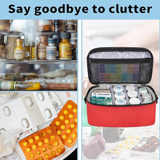 2 Layers Medicine Organizer Bag with Portable Pouch, Pill Bottle Organizer | Lockable Medical Travel Case for Pills, Vitamin, Medical Supplies
