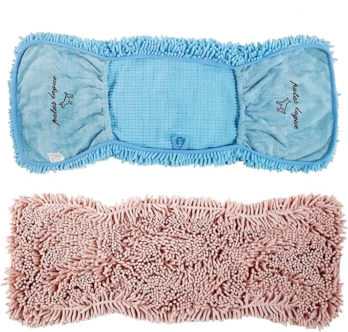 Patas Lague 2 Pack Absorbent Dog Towel for Drying Dogs Large, 35''x15'' Extra Large Microfiber Quick Drying Pet Bath Towel with Hand Pockets, Machine Washable Pet Shammy Blue Pink