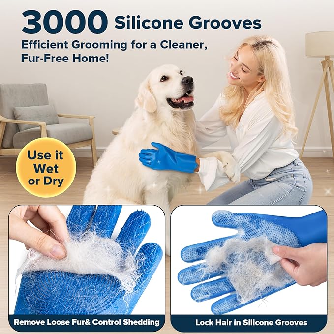 Augwind 6PCS Pet Grooming Kit for Dogs, Cats and Horses | Dog Washing Gloves | Cleanroom Gloves | Dog Bath Brush | Dog Bath Gloves | Dog Shampoo Brush | Dog Bath Supplies (Navy Blue)