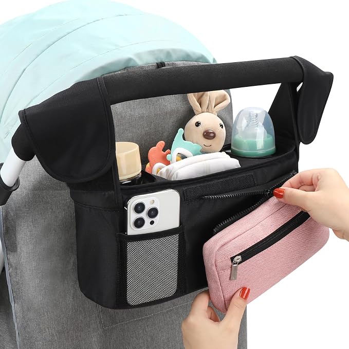 Accmor Universal Stroller Organizer with Insulated Cup Holder Detachable Phone Bag and Shoulder Strap,Stroller Bag Caddy Organizer for Uppababy, Baby Jogger, Britax Strollers